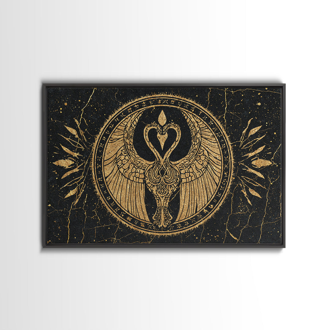 Black Gold Swan Emblem Wall Art, African Inspired Symbol Canvas, Spiritual Wall Decor, Elegant Home Art, Luxury Canvas Print