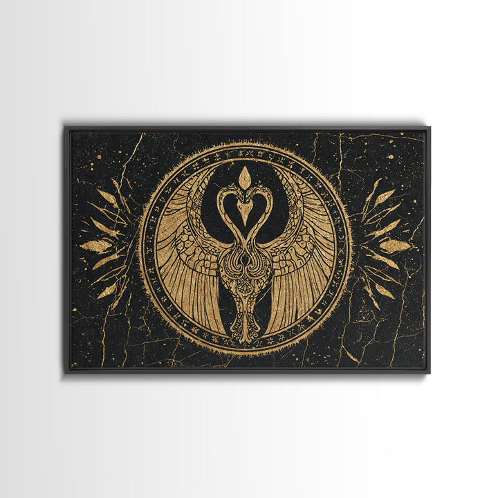 Black Gold Swan Emblem Wall Art, African Inspired Symbol Canvas, Spiritual Wall Decor, Elegant Home Art, Luxury Canvas Print