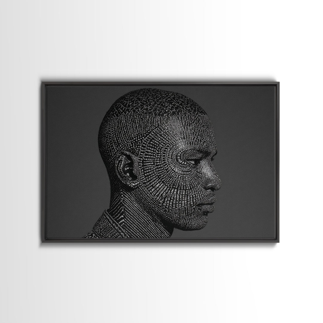 Black Male Profile Dot Portrait Wall Art, Modern Black Art, Afrocentric Decor, Textured Art Print, Masculine Office Decor