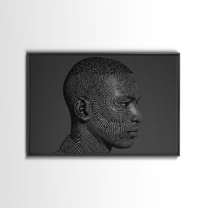 Black Male Profile Dot Portrait Wall Art, Modern Black Art, Afrocentric Decor, Textured Art Print, Masculine Office Decor