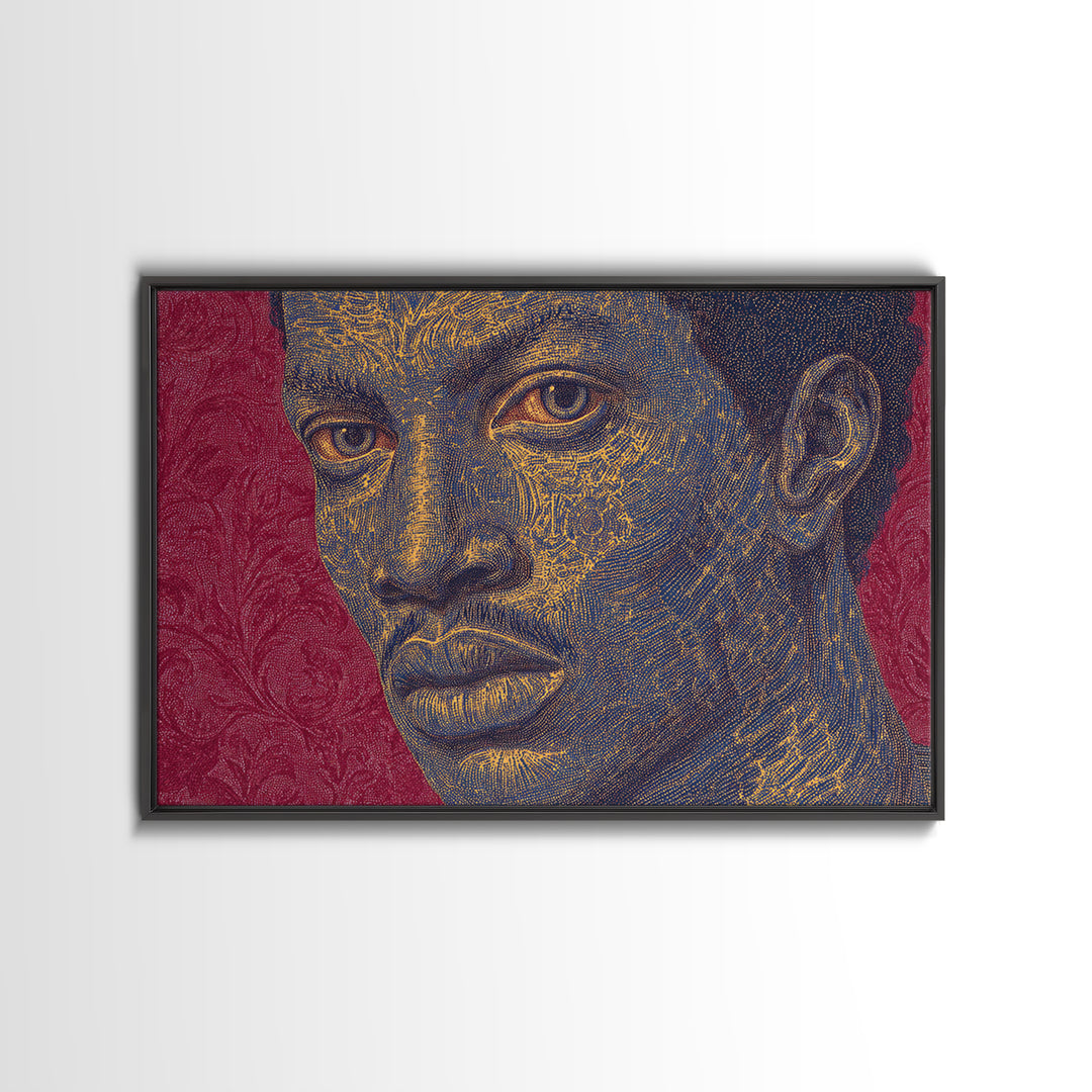 Gold Line Black Man Portrait Wall Art, African American Art, Modern Portrait Art, Magenta Background, Bold Home Decor Gift
