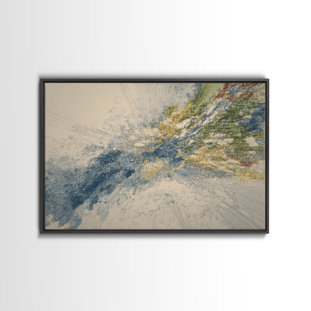 Blue Gold Abstract Data Landscape, Geometric Line Wall Art, Modern Office Decor, Contemporary Canvas Print Artwork Home Decor Gift
