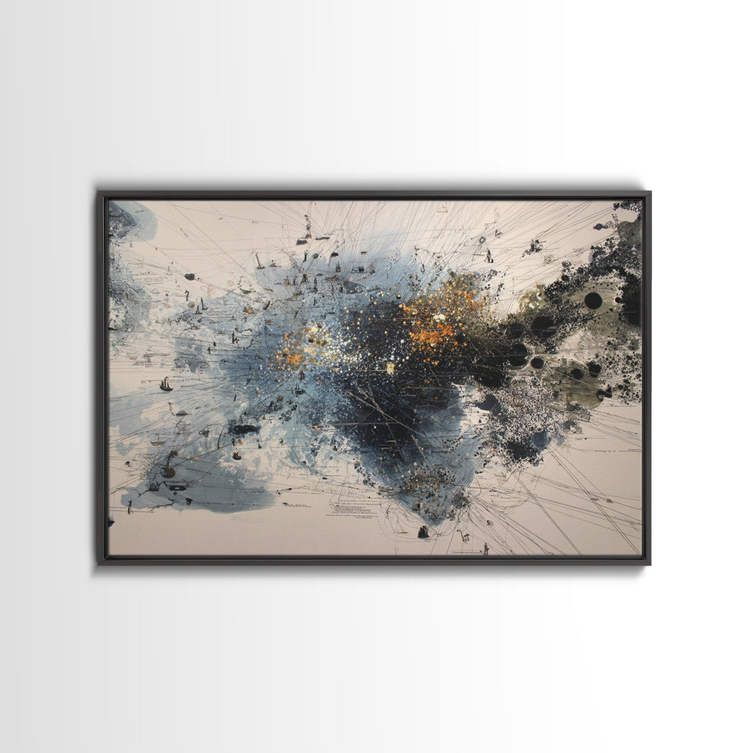 Black Gold Abstract Explosion Painting, Modern Minimalist Wall Art, Contemporary Office Decor, Large Canvas Print Artwork