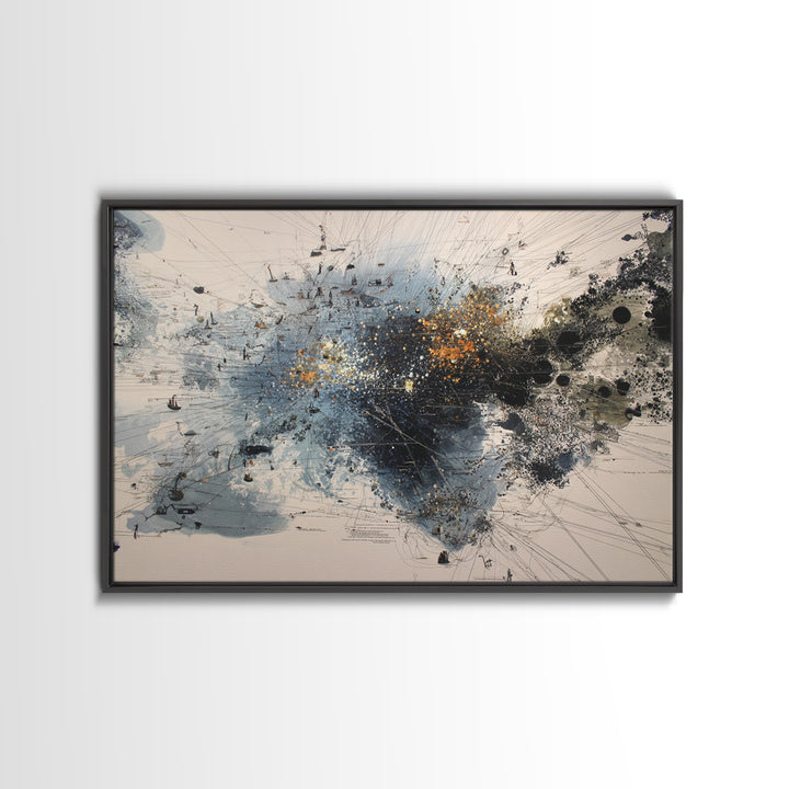 Black Gold Abstract Explosion Painting, Modern Minimalist Wall Art, Contemporary Office Decor, Large Canvas Print Artwork