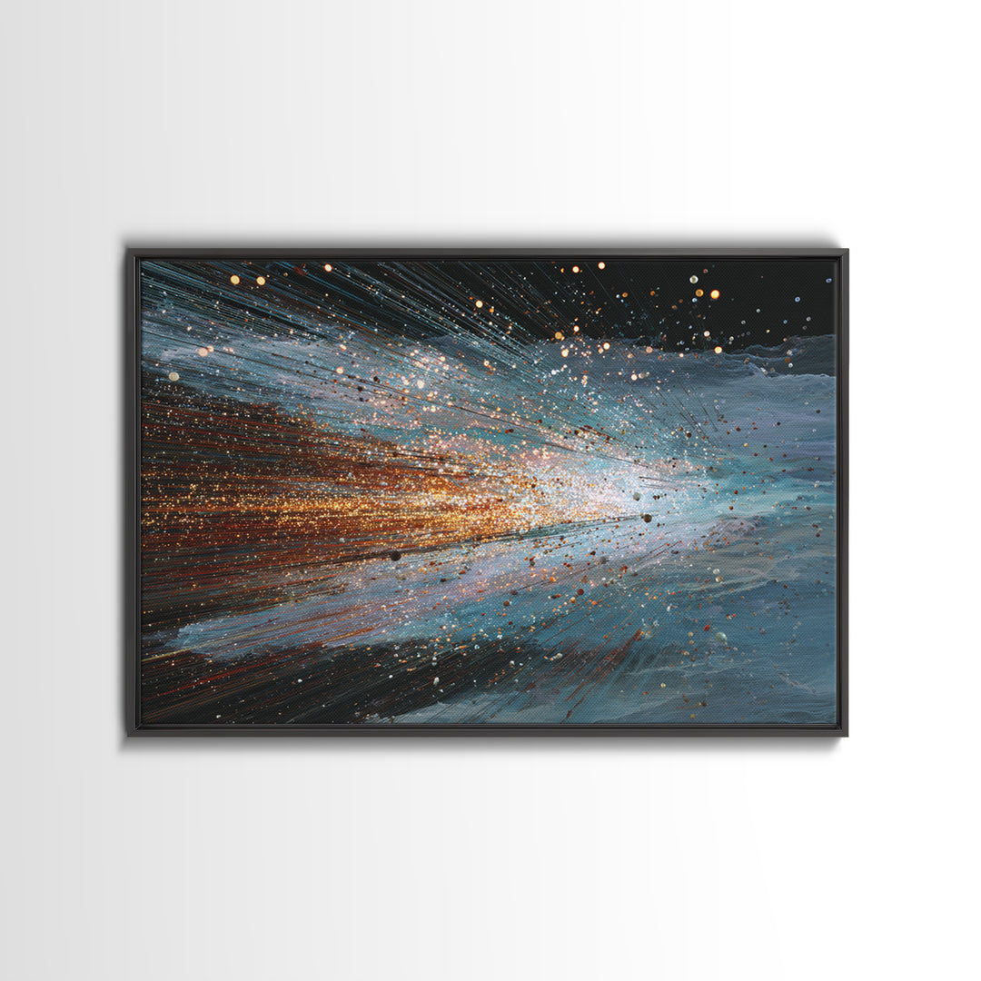 Blue Orange Energy Wave Abstract, Dynamic Motion Wall Art, Modern Office Decor, Contemporary Canvas Print Gift For Him Artwork