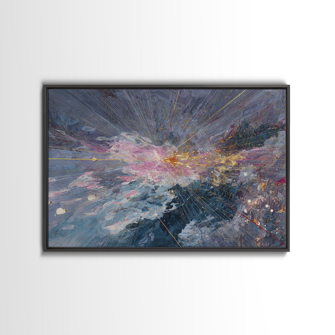 Abstract Cosmic Burst Canvas Print, Blue Pink Gold Textured Painting, Modern Abstract Wall Art, Luxury Home Decor Gift For Living Room