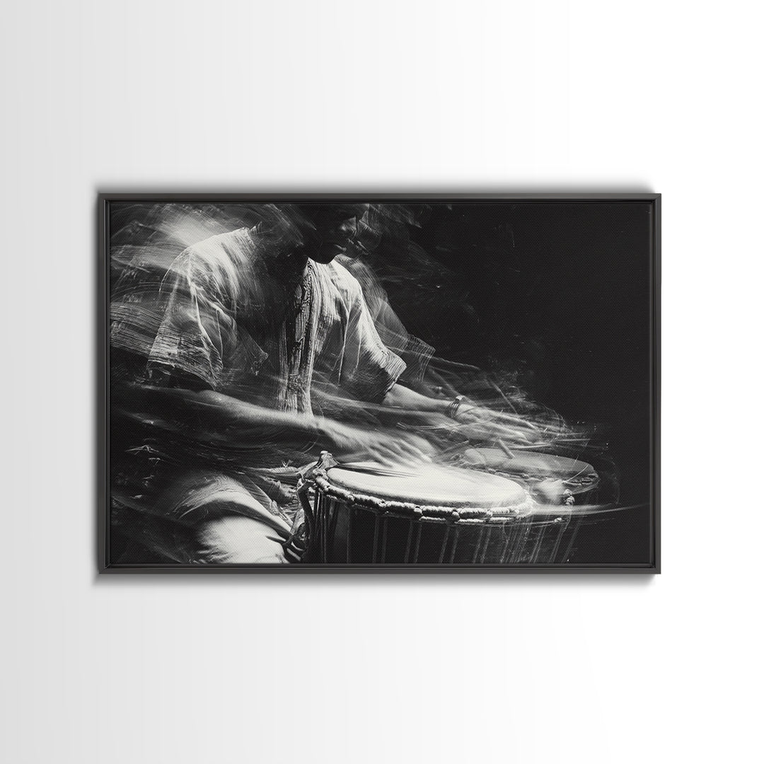 Black And White Drummer Wall Art, Motion Blur African Music Portrait, Afrocentric Canvas Print, Cultural Home Decor Gift
