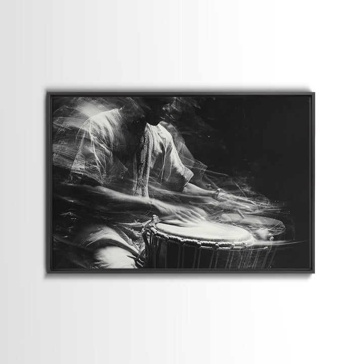 Black And White Drummer Wall Art, Motion Blur African Music Portrait, Afrocentric Canvas Print, Cultural Home Decor Gift