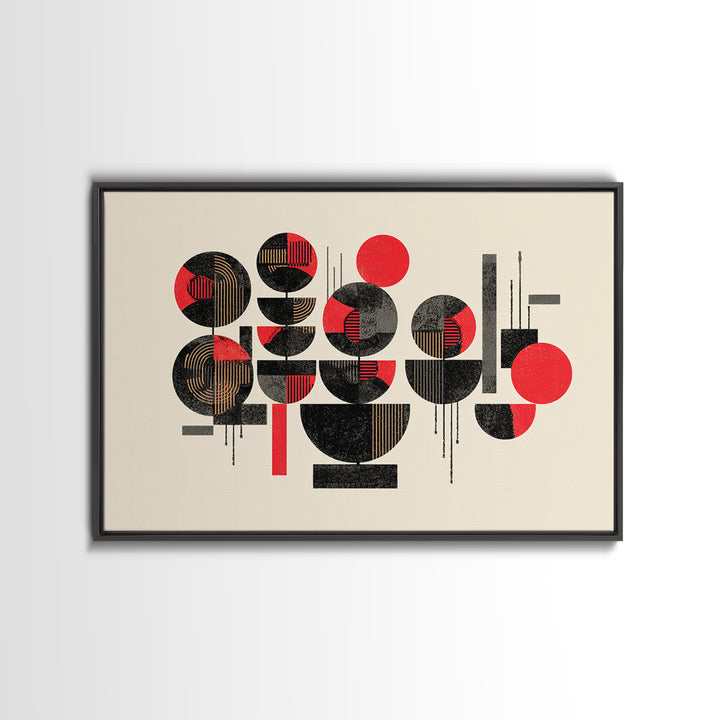 Red Black Geometric Circles Wall Art, Abstract African Art Print, Modern Boho Canvas, Afrocentric Home Decor Gift For Living Room