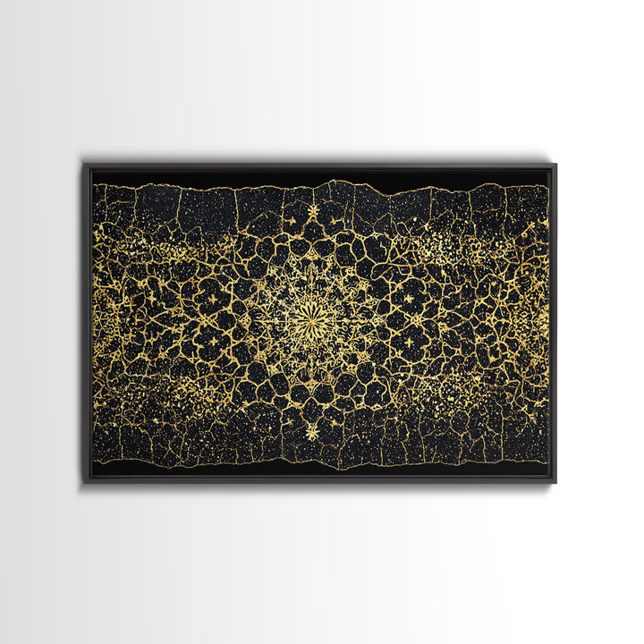 Black Gold Mandala Pattern Canvas Print, African Abstract Art, Luxury Geometric Wall Decor, Boho Home Decor Gift For Her