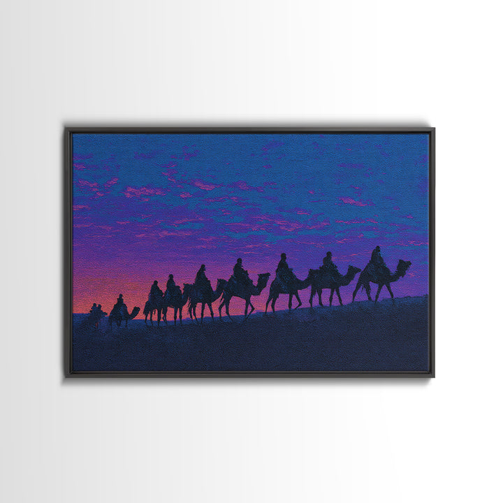 Purple Sunset Camel Caravan Silhouette Canvas Print, African Safari Art, Moroccan Travel Poster, Vibrant Wall Decor, Bedroom Wall Decor