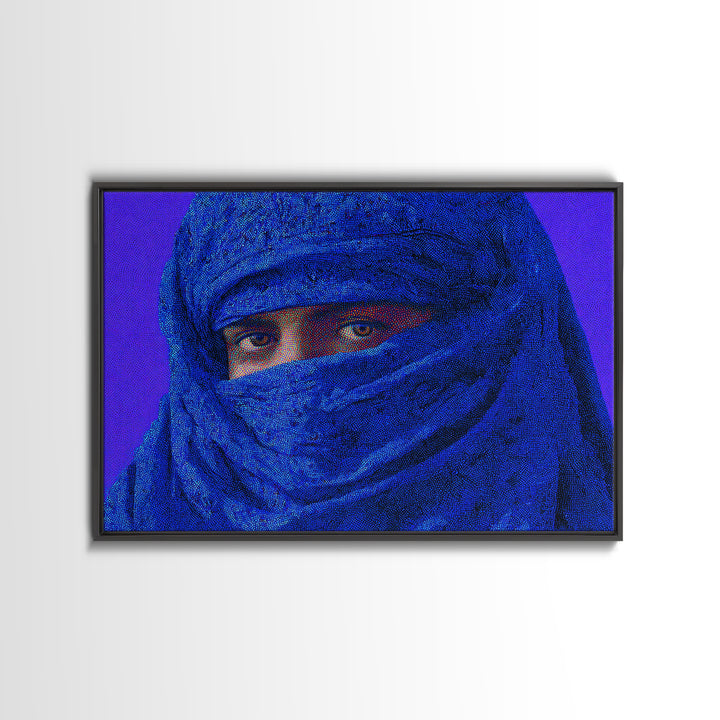 Blue Tuareg Veiled Face Portrait Wall Art, African Portrait, Moroccan Travel Poster, Contemporary Canvas Decor, Bold Home Decor