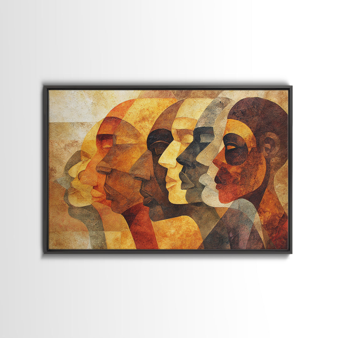 Layered African Profiles In Gold And Terracotta, Wall Art, Modern Canvas Print, Cultural Portrait Decor, Statement Gift For Home
