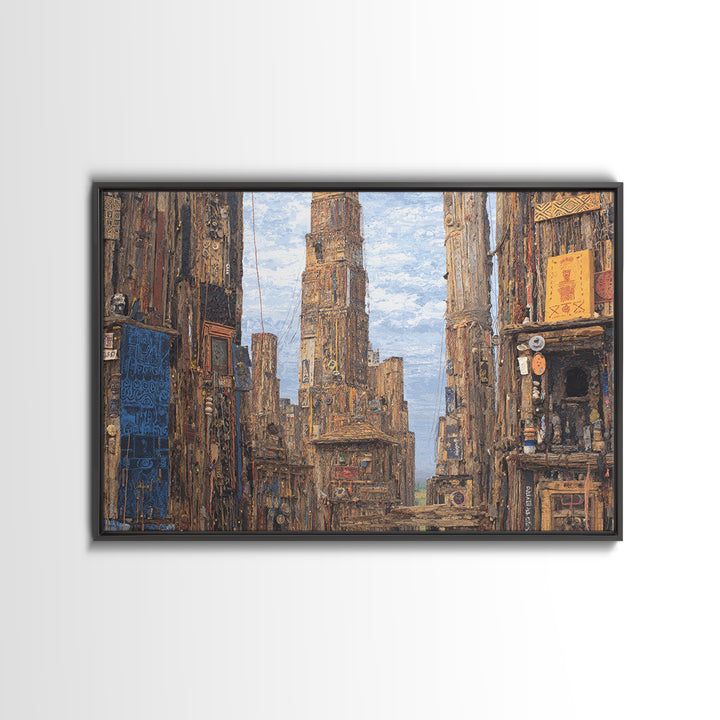 Textured Afro Futuristic City Street, Canvas Print, African Inspired Wall Art, Urban Architecture Decor, Cultural Home Gift
