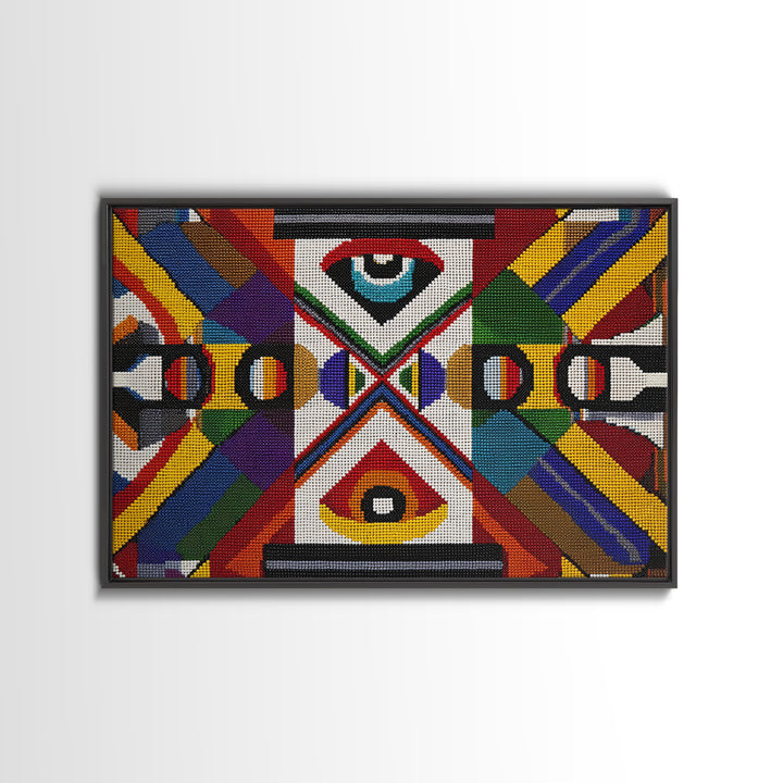 Bold Geometric Ankara Textile With All Seeing Eye Wall Art, Colorful African Patterns, Tribal Fabric Decor Canvas Print Gift