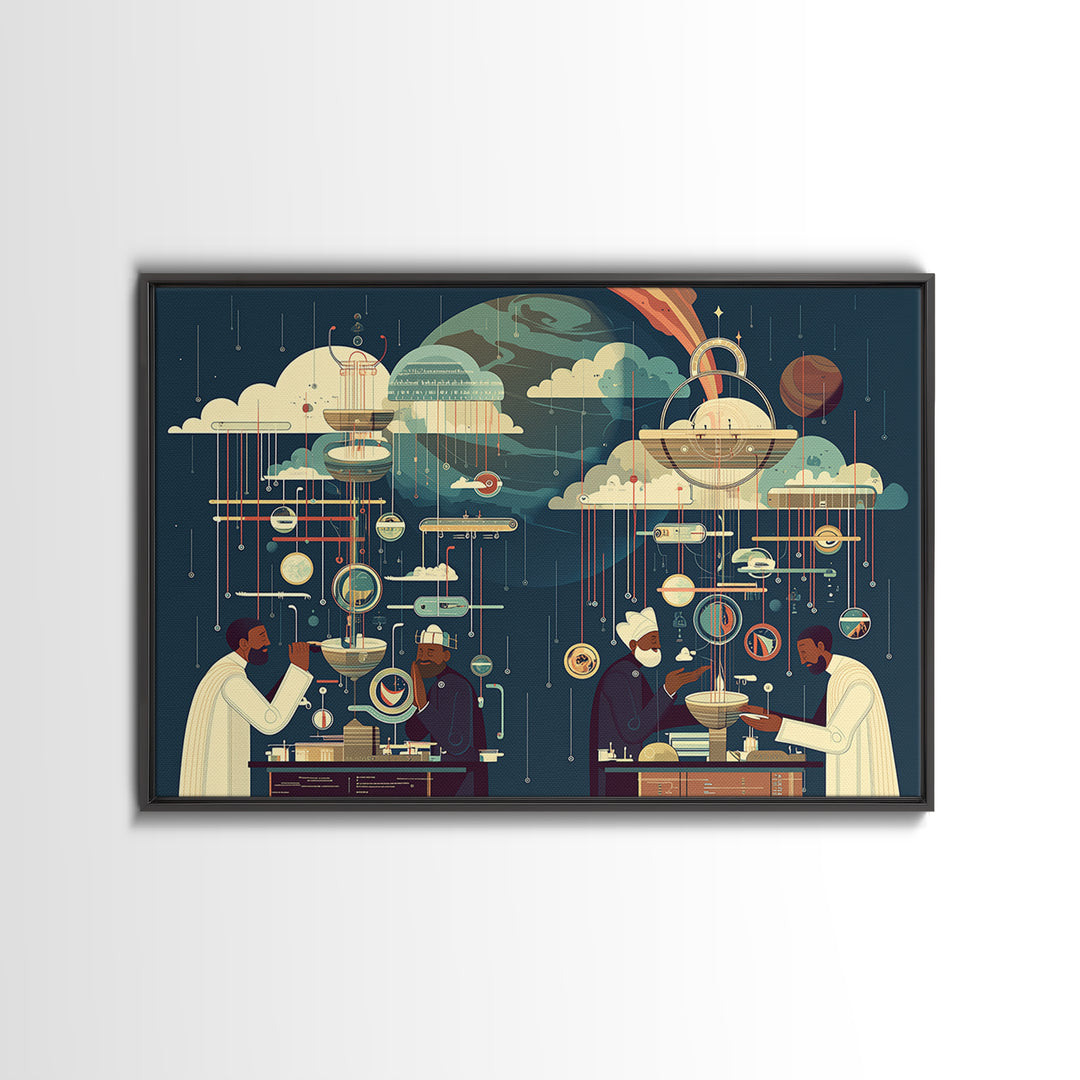 Afrofuturist African Scholars And Planets Wall Art, Black Science Lab Print, Cosmic Cultural Decor, Unique Home Decor Gift