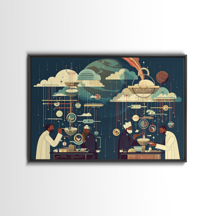 Afrofuturist African Scholars And Planets Wall Art, Black Science Lab Print, Cosmic Cultural Decor, Unique Home Decor Gift