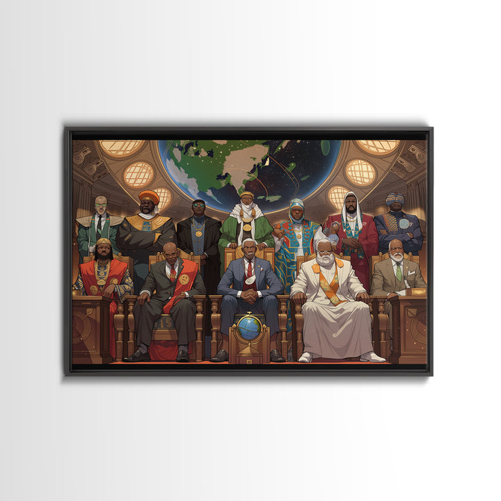 Afrofuturist African Council Portrait Canvas Print, Black Leaders, African American Art, Afrocentric Cultural Wall Decor