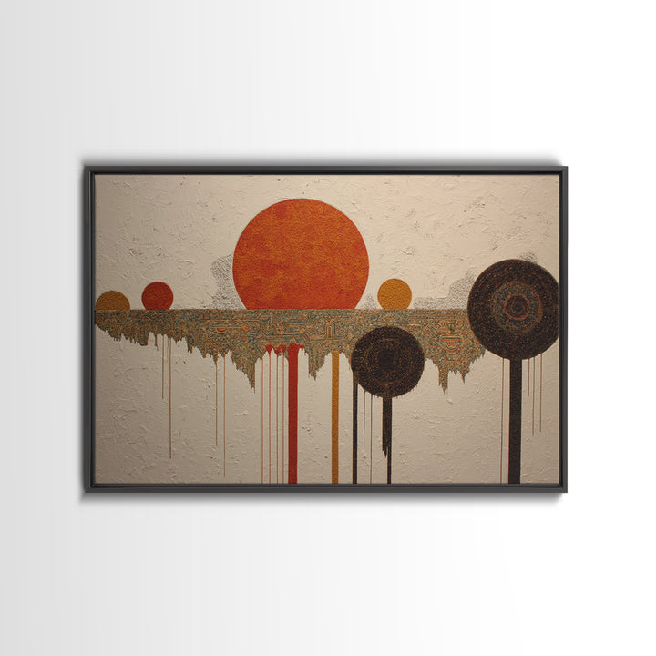 Orange Sun Circles And Tribal Pattern Wall Art, Abstract African Art, Burnt Orange Art, Bohemian Home Decor, Cultural Gift