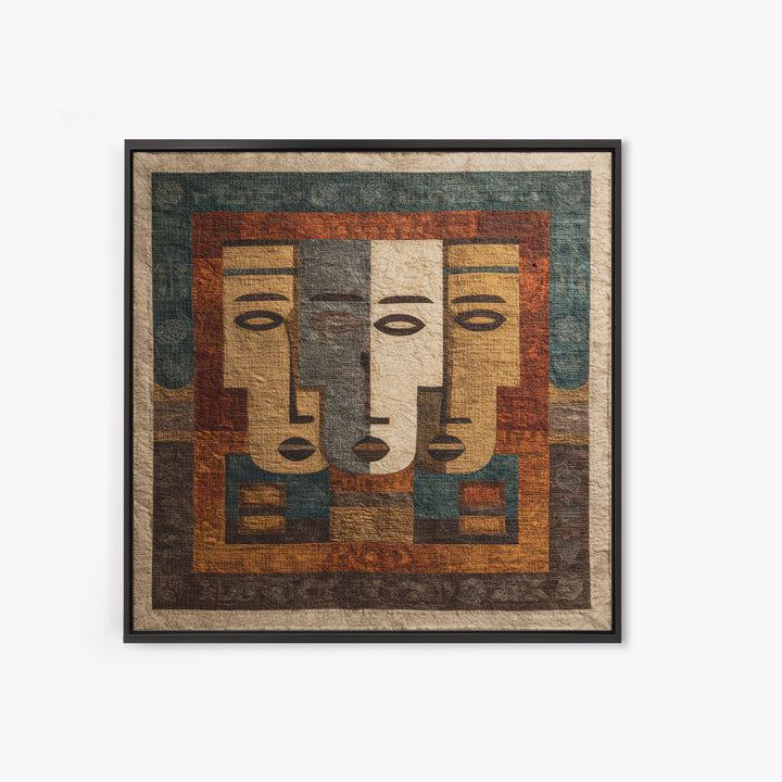 Minimalist African Line Art Faces on Parchment Canvas Print, African Inspired Art, African Wall Art, Living Room Decor, AIA-1x1-58