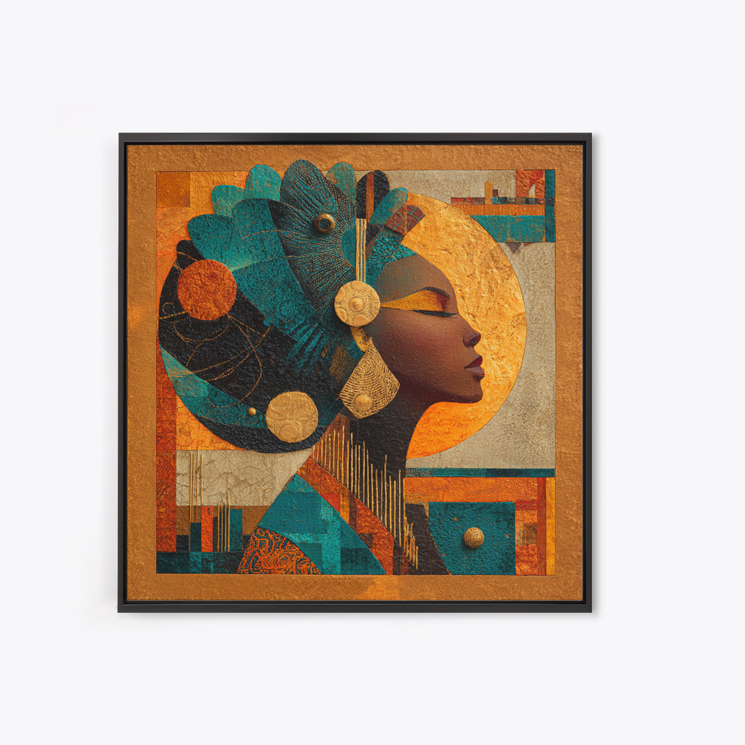Contemporary Afro Futurist Woman Framed Canvas Print, African Inspired Art, Living Room Art, Living Room Decor, Oil Painting, AIA-1x1-74