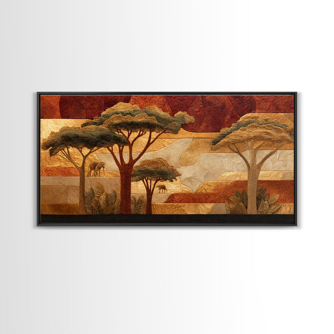 Safari Landscape with Acacia Trees and Golden Canvas Print, African Inspired Art, African American Art, Living Room Decor, AIA-2x1-100