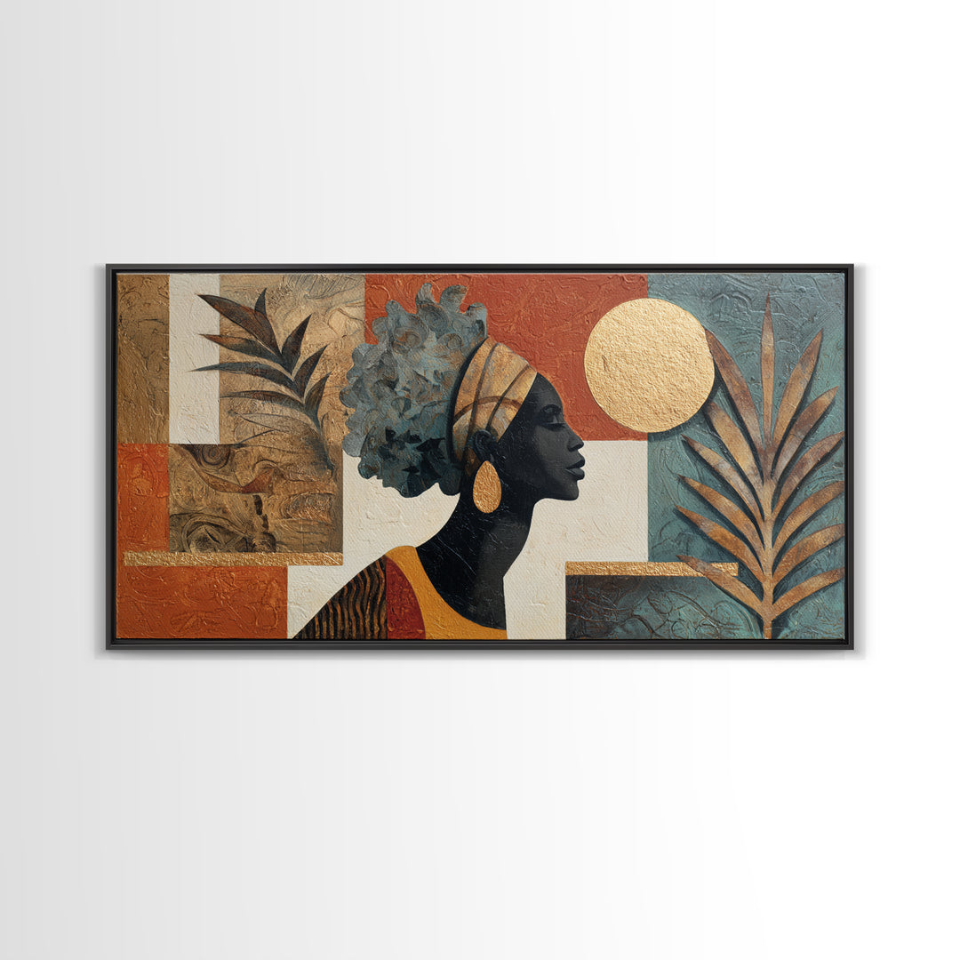 African Goddess Emerging from Botanical Forms and Canvas Print, African Inspired Art, Removable Wallpaper, Living Room Decor, AIA-2x1-11