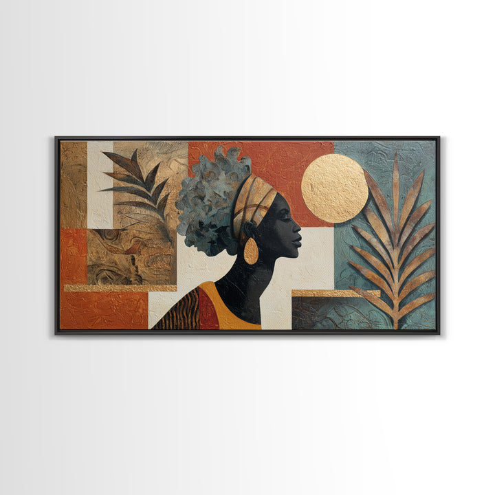 African Goddess Emerging from Botanical Forms and Canvas Print, African Inspired Art, Removable Wallpaper, Living Room Decor, AIA-2x1-11