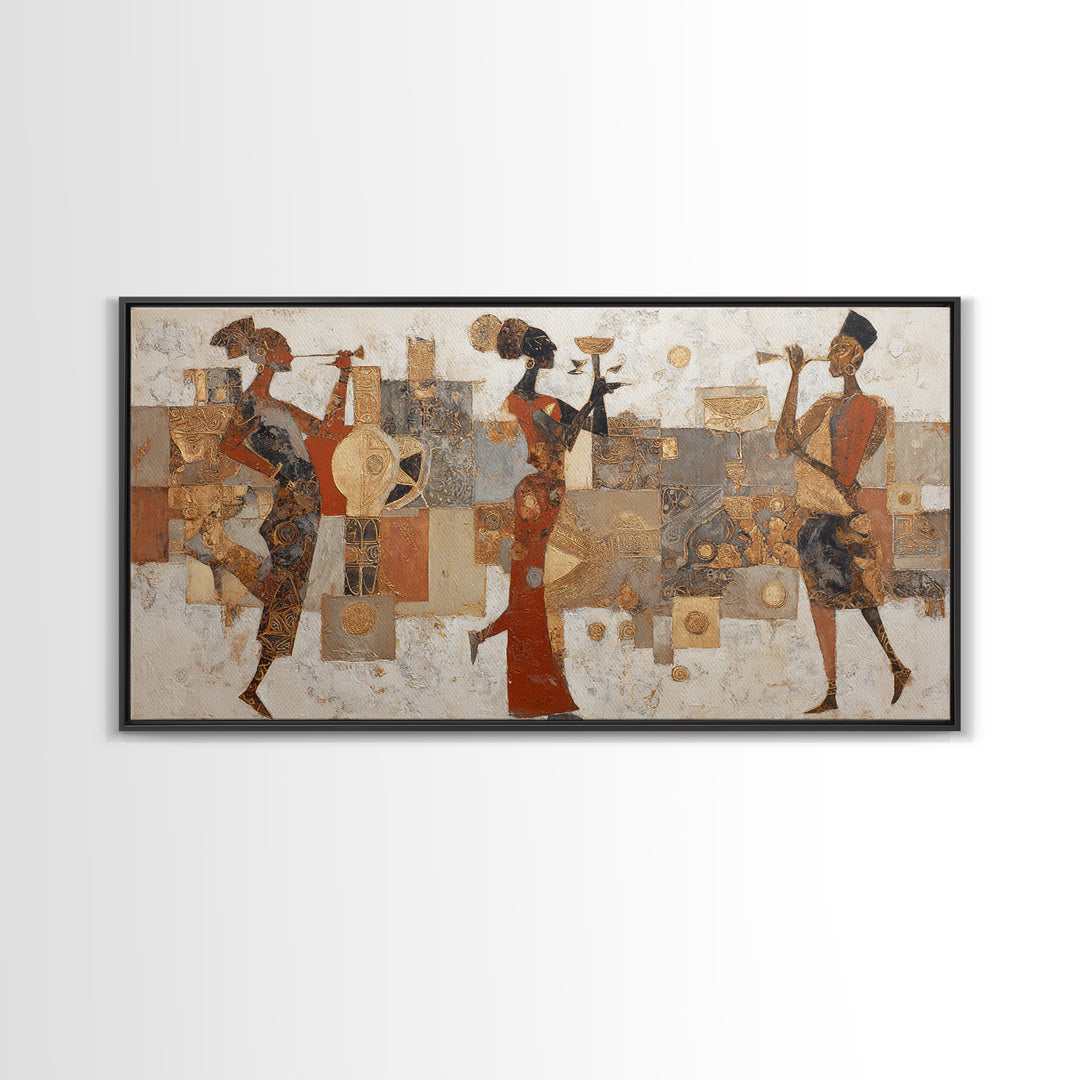 Afro Bohemian Neutral Abstract Framed Canvas Print, African Inspired Art, Digital Wall Art, Living Room Decor, Abstract Art, AIA-2x1-56