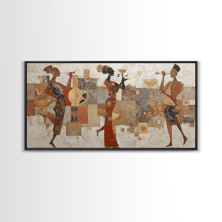 Afro Bohemian Neutral Abstract Framed Canvas Print, African Inspired Art, Digital Wall Art, Living Room Decor, Abstract Art, AIA-2x1-56