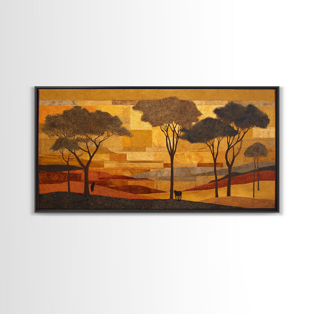 Safari Landscape with Acacia Trees and Golden Canvas Print, African Inspired Art, Bedroom Wall Decor, Living Room Decor, AIA-2x1-76