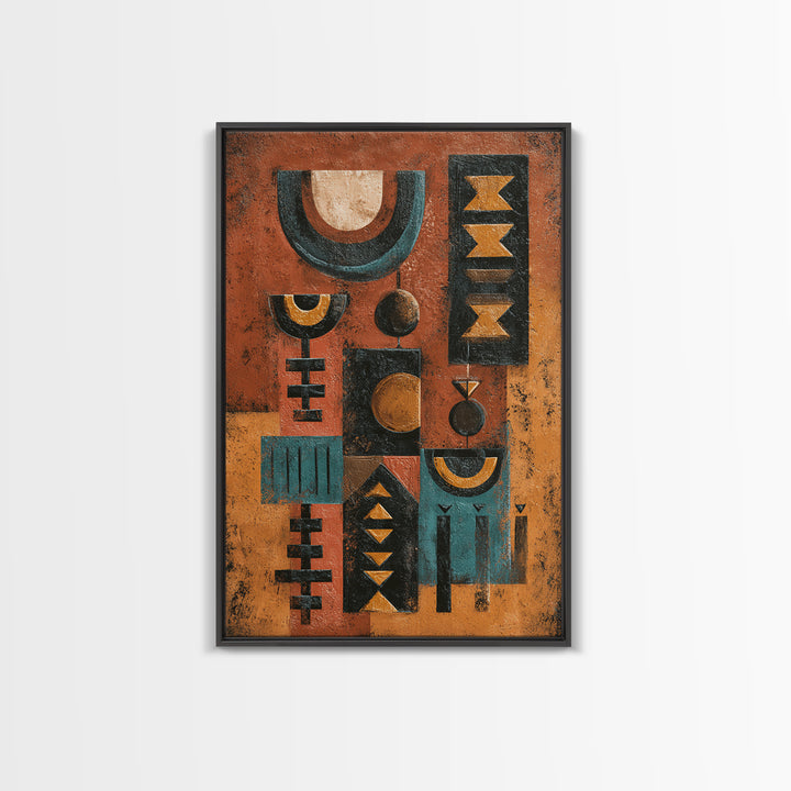 Mud Cloth Geometric Abstraction Framed Canvas Print, African Inspired Art, Digital Art, Living Room Decor, Abstract Art, AIA-2x3-59