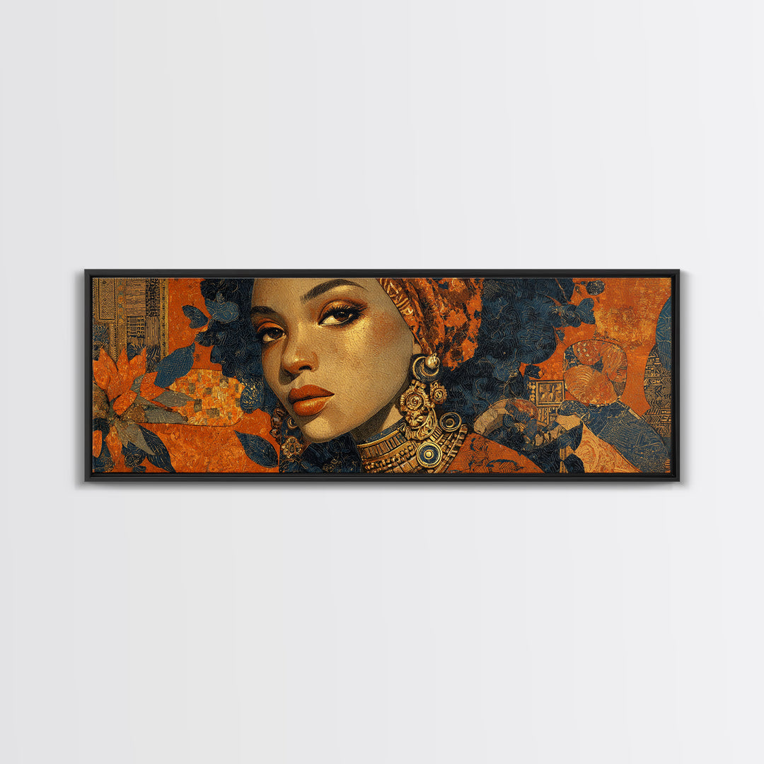 Contemporary Black Femininity Portrait Canvas Print, African Inspired Art, Wall Art Print, Living Room Decor, Oil Painting, AIA-3x1-13