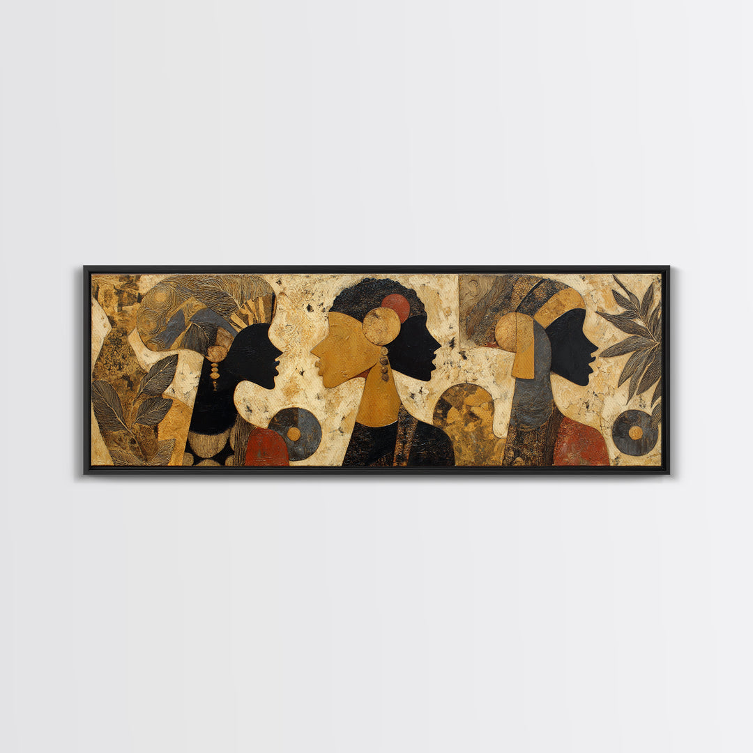 African Goddess Emerging from Botanical Forms and Canvas Print, African Inspired Art, Neutral Decor, Living Room Decor, AIA-3x1-7