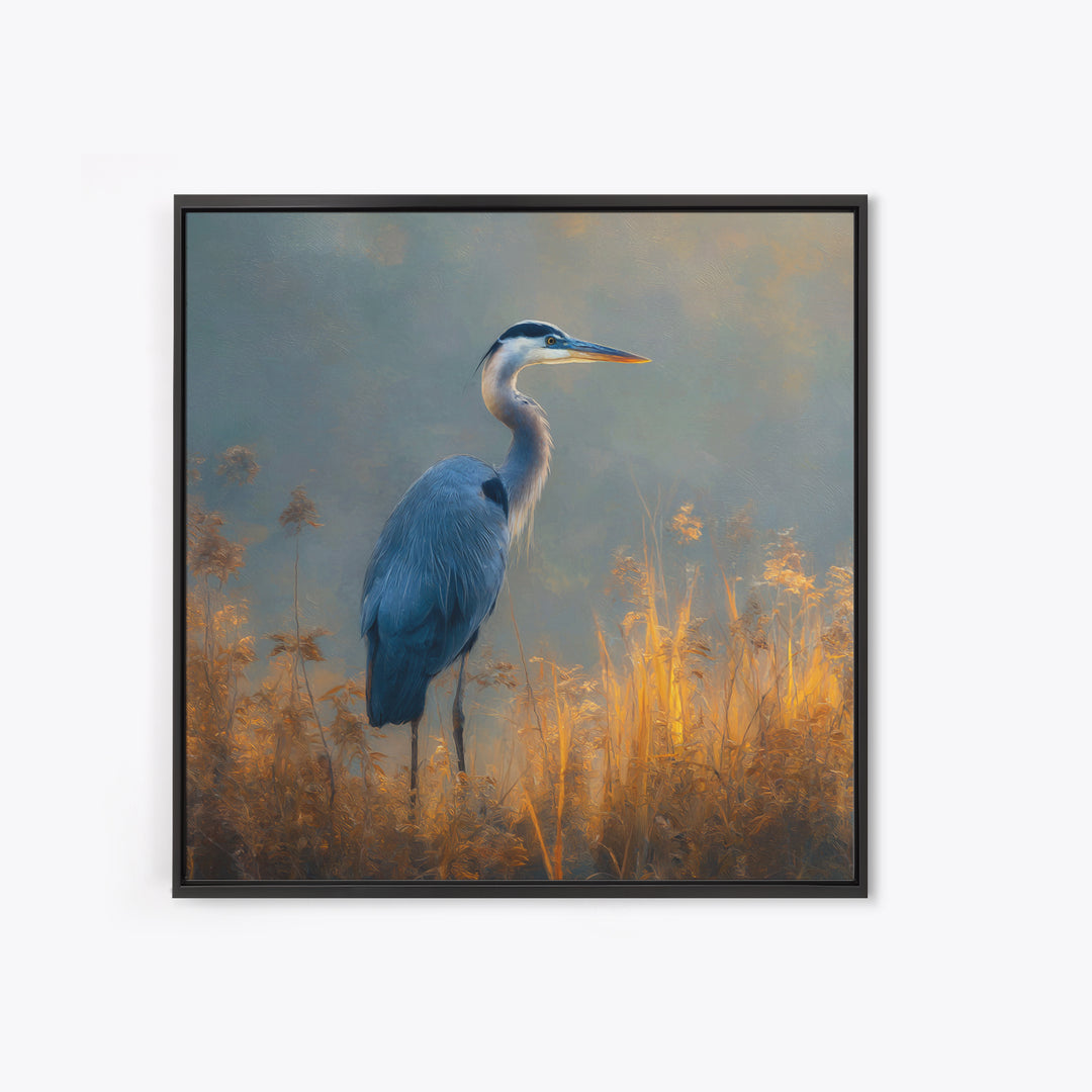 Blue Heron Standing Framed Canvas Print, Animal Art, Digital Wall Art, Living Room Decor, Fine Art, Creature, Modern Wall Art, ANI-1x1-11