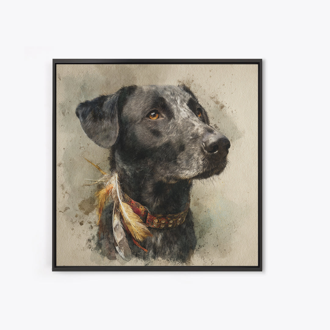 Dog Portrait with Painterly Collar and Loyal Canvas Print, Animal Art, Modern Wall Art, Living Room Decor, Fine Art, Creature, ANI-1x1-13