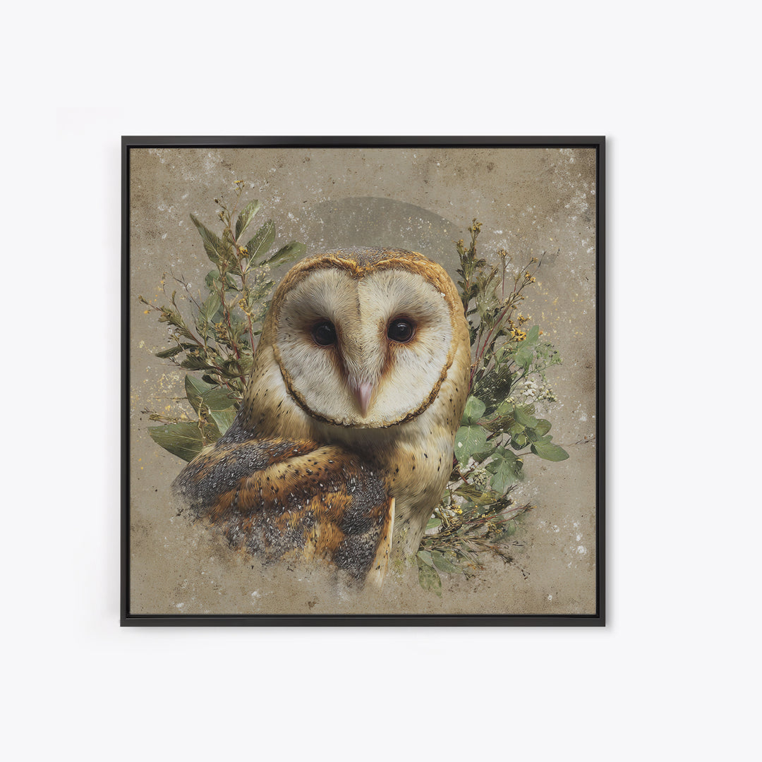 Owl with Moonlit Feathers and Celestial Accents Canvas Print, Animal Art, Nursery Decor, Living Room Decor, Oil Painting, ANI-1x1-15