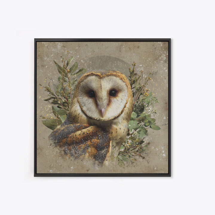 Owl with Moonlit Feathers and Celestial Accents Canvas Print, Animal Art, Nursery Decor, Living Room Decor, Oil Painting, ANI-1x1-15