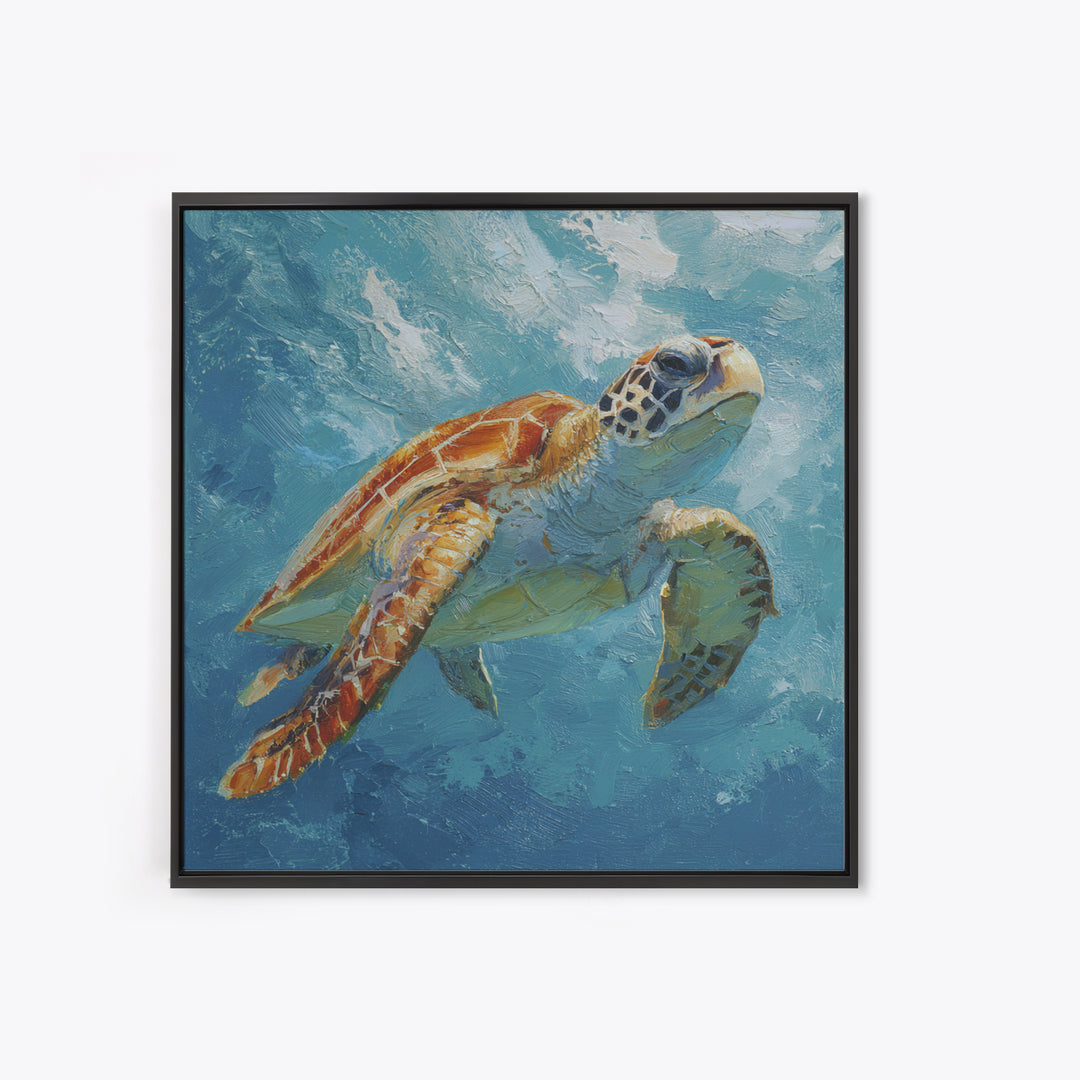 Sea Turtle Drifting Through Luminous Blue Water Canvas Print, Animal Art, Digital Print, Living Room Decor, Fine Art, Creature, ANI-1x1-18