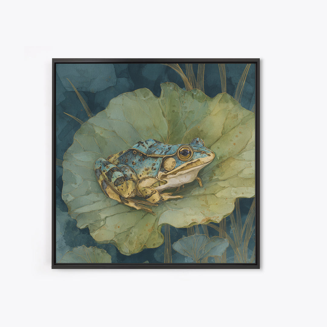 Frog on a Lotus Leaf Canvas Print, Animal Art, Digital Prints, Living Room Decor, Watercolor Art, Creature, Printable Art, ANI-1x1-20