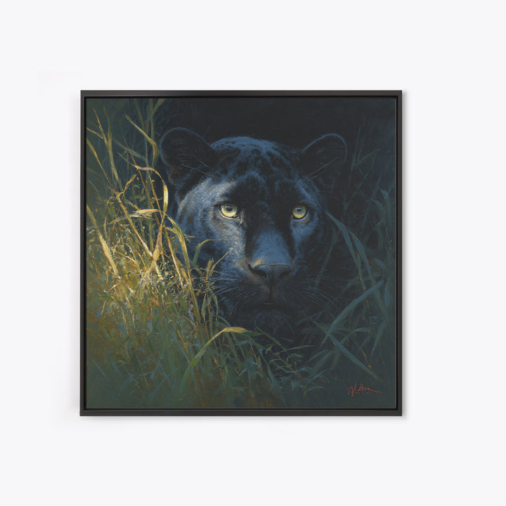 Dramatic Black Panther Emerging from Deep Jungle Canvas Print, Animal Art, Nursery Art, Living Room Decor, Oil Painting, ANI-1x1-30