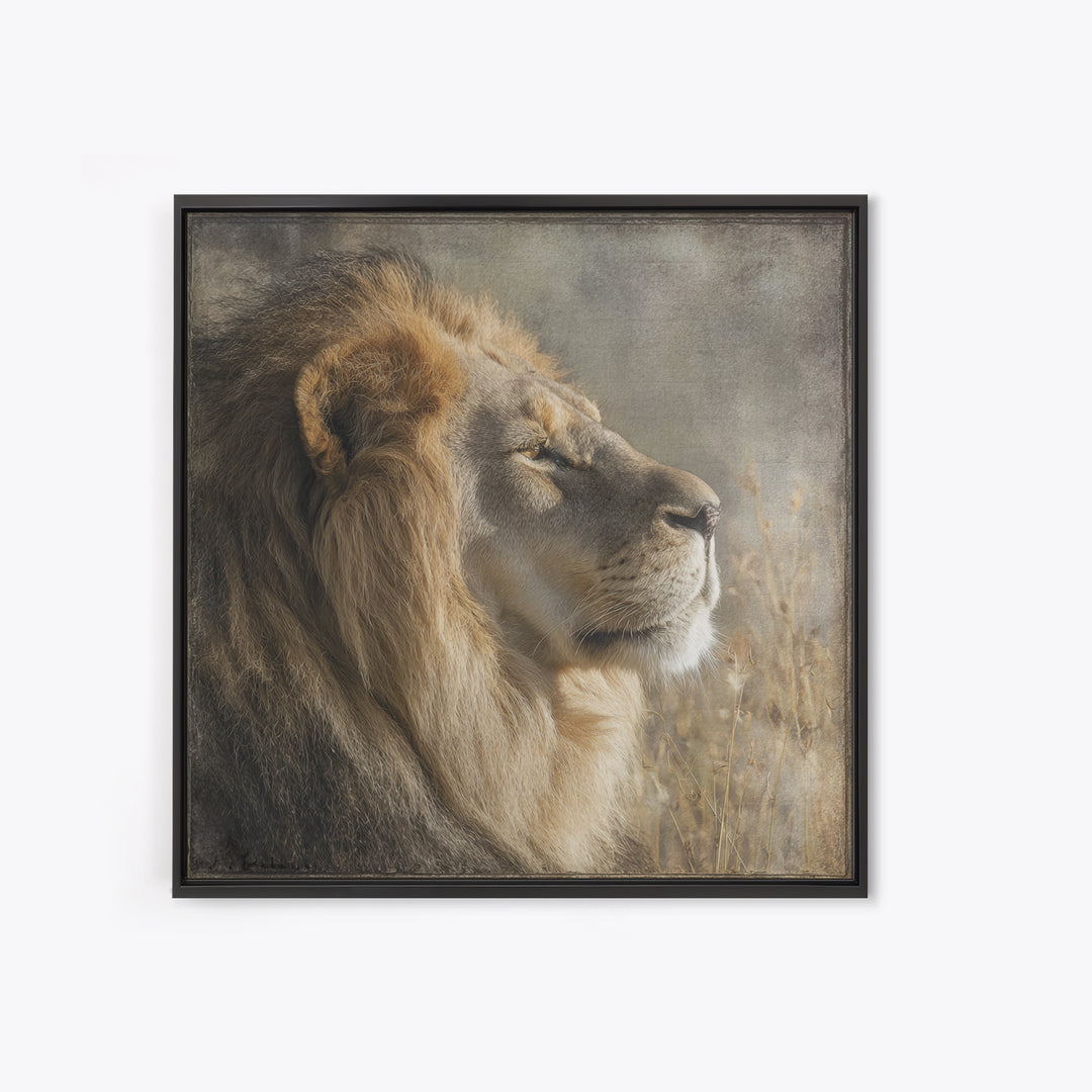 Regal Lion Profile Framed Canvas Print, Animal Art, Statement Artwork, Living Room Decor, Abstract Art, Creature, Wall Decor, ANI-1x1-33