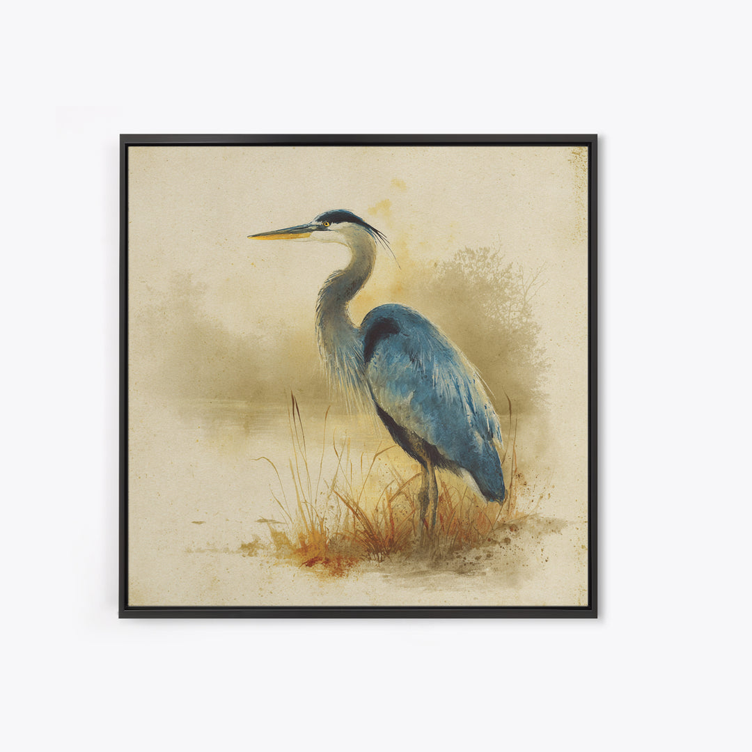 Blue Heron Standing Canvas Print, Animal Art, Printable Art, Living Room Decor, Fine Art, Creature, Downloadable Art, ANI-1x1-35