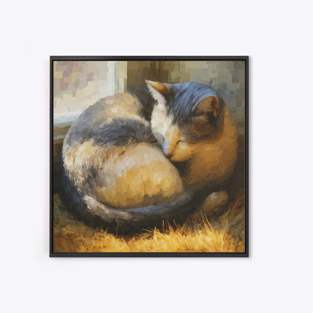 Sleeping Cat Curled Canvas Print, Animal Art, Printable Wall Art, Living Room Decor, Watercolor Art, Creature, Boho Wall Art, ANI-1x1-36