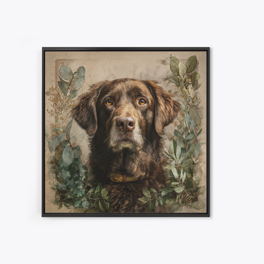 Dog Portrait with Painterly Collar and Loyal Framed Canvas Print, Animal Art, Downloadable Art, Living Room Decor, Creature, ANI-1x1-37