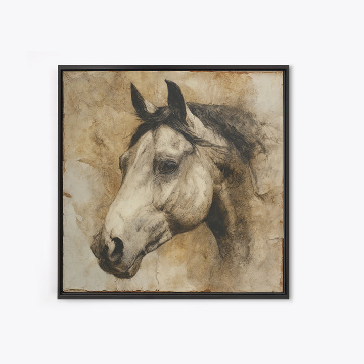 Majestic Horse Head Framed Canvas Print, Animal Art, Safari Nursery Decor, Living Room Decor, Oil Painting, Creature, ANI-1x1-51