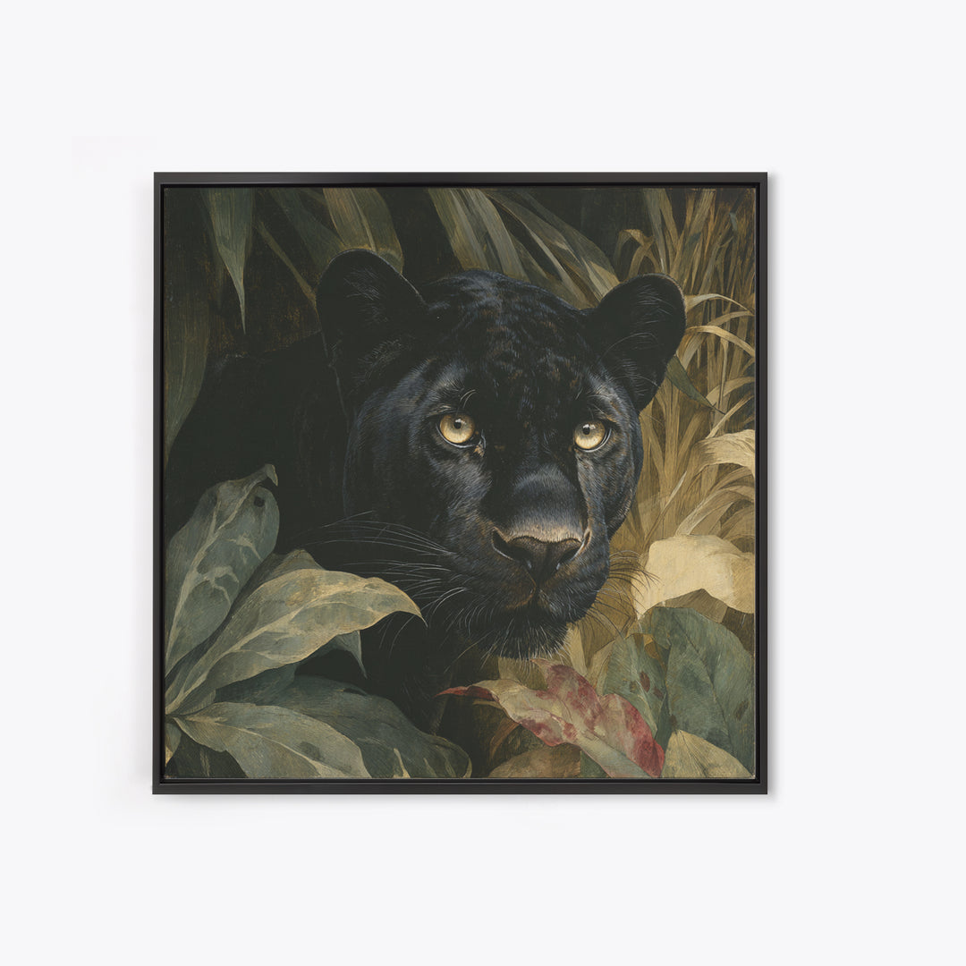 Dramatic Black Panther Emerging from Deep Jungle Canvas Print, Animal Art, Nursery Art, Living Room Decor, Oil Painting, ANI-1x1-54