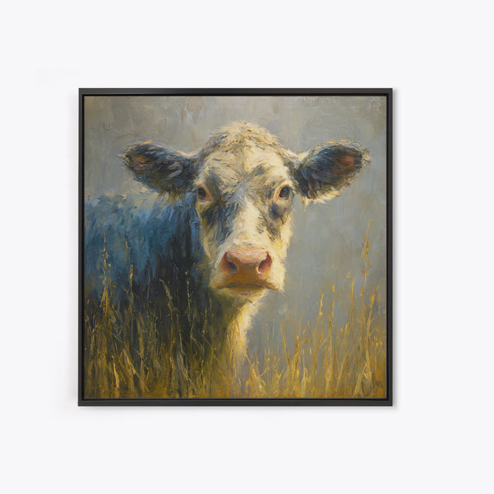 Gentle Cow Portrait Canvas Print, Animal Art, Trendy Wall Art, Living Room Decor, Fine Art, Creature, Textured Painting, ANI-1x1-55