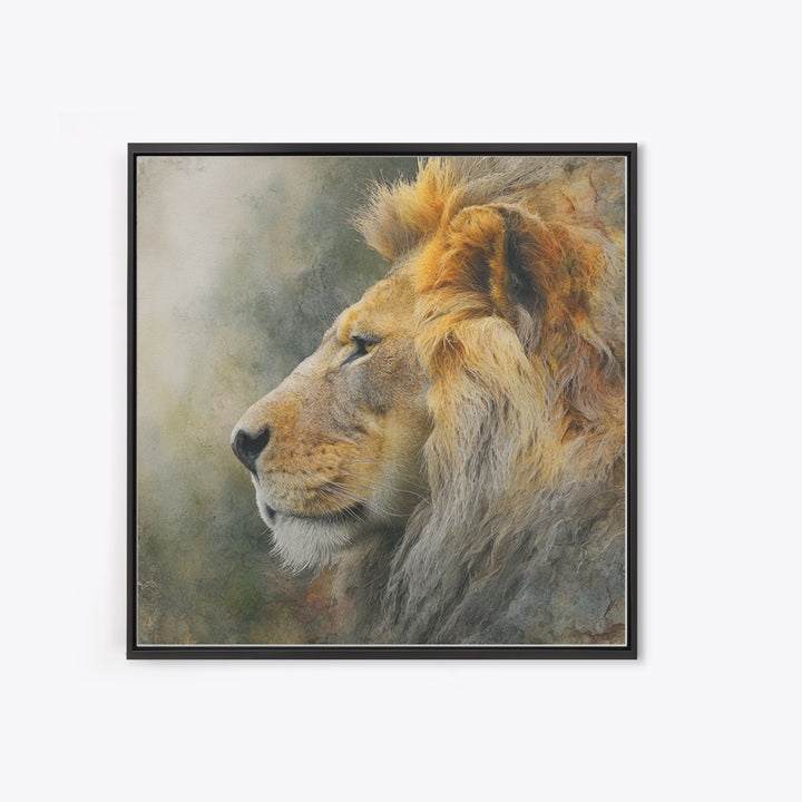 Regal Lion Profile Framed Canvas Print, Animal Art, Statement Artwork, Living Room Decor, Abstract Art, Creature, Wall Decor, ANI-1x1-57