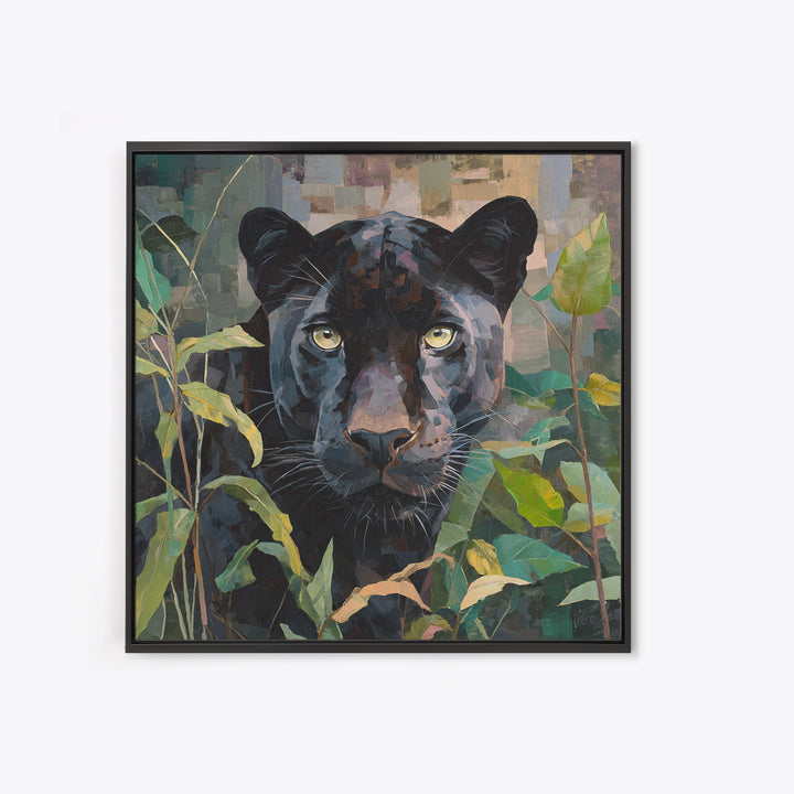 Dramatic Black Panther Emerging from Deep Jungle Canvas Print, Animal Art, Farmhouse Decor, Living Room Decor, Creature, ANI-1x1-6